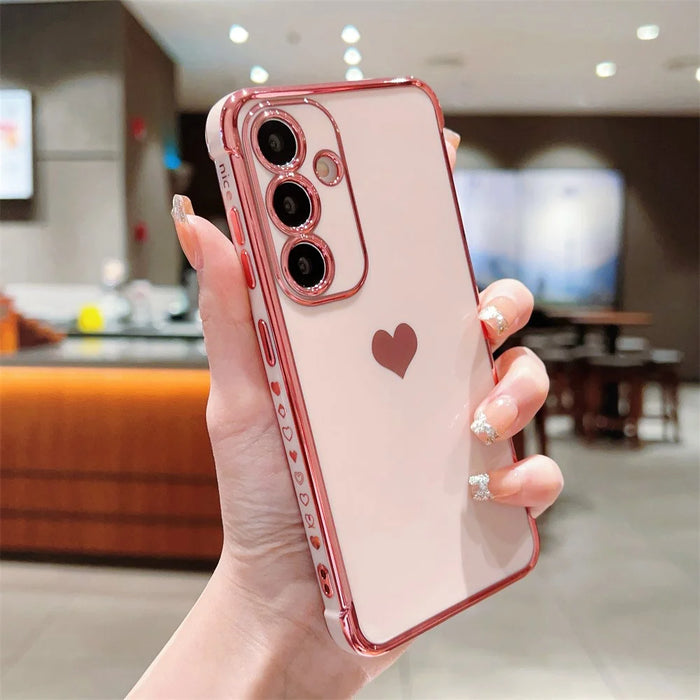For Samsung Galaxy S25 Case TPU Phone Back Cover Electroplating Heart Pattern - Rose Pink - 2