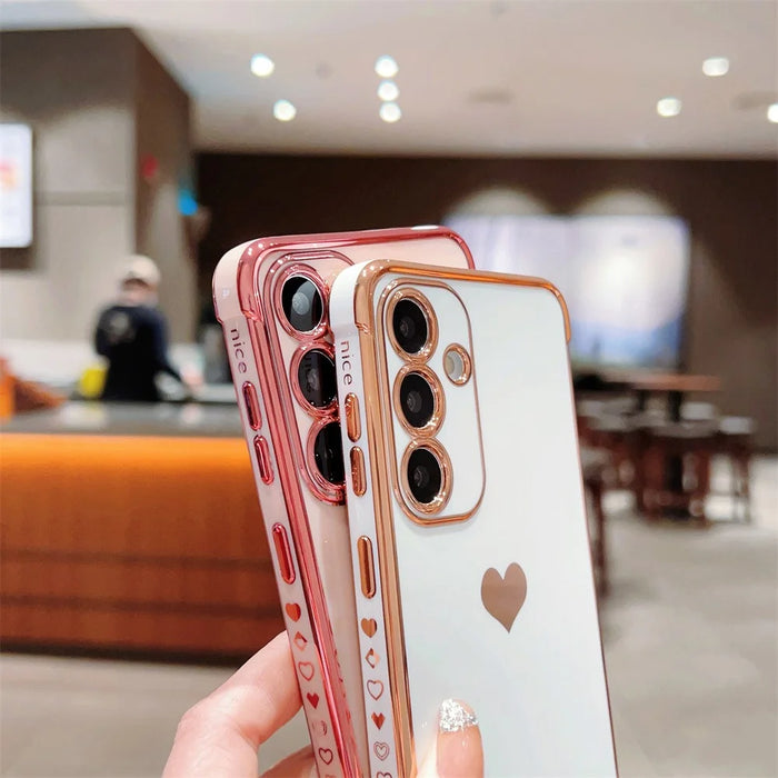 For Samsung Galaxy S25 Case TPU Phone Back Cover Electroplating Heart Pattern - Rose Pink - 5