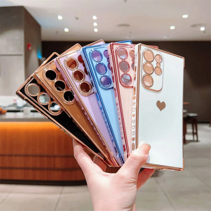 For Samsung Galaxy S24 Ultra Case TPU Phone Back Cover Electroplating Heart Pattern - Rose Pink - 7