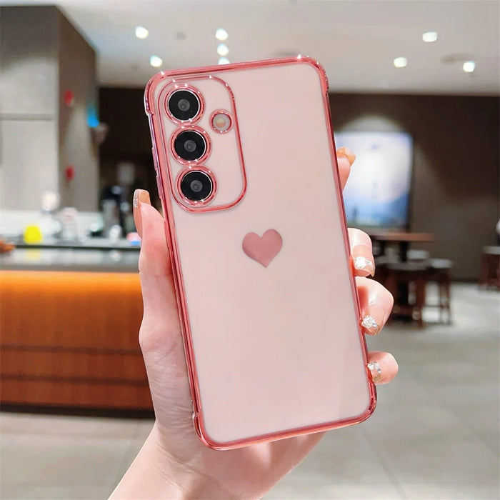 For Samsung Galaxy A16 5G / A16 4G Case TPU Phone Back Cover Electroplating Heart Pattern - Rose Pink - 1