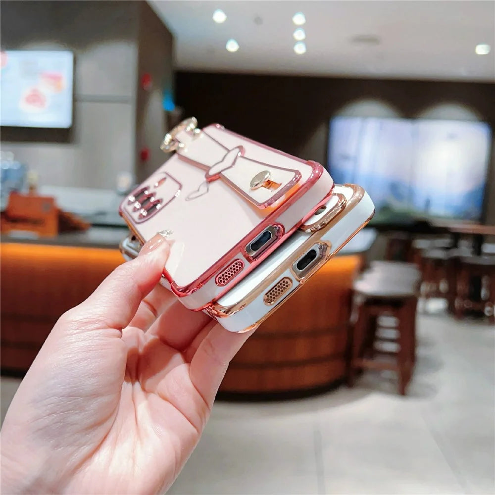 For Samsung Galaxy S25 Case Electroplated Heart Pattern TPU Phone Back Cover with Wristband Kickstand - Pink - 6