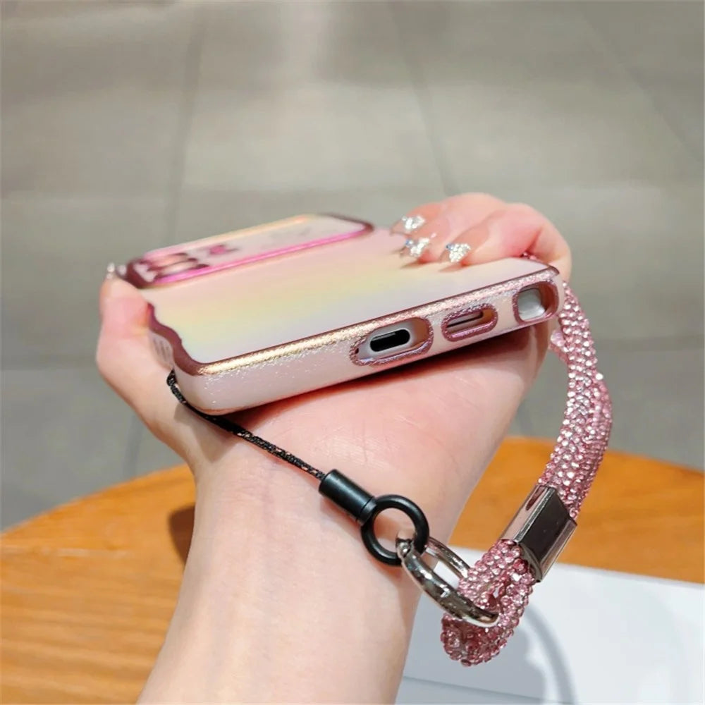 For Samsung Galaxy S25 Ultra Case with Strap TPU Phone Back Cover Dazzling Design Curly Shape Love Heart - Colorful Blue - 6