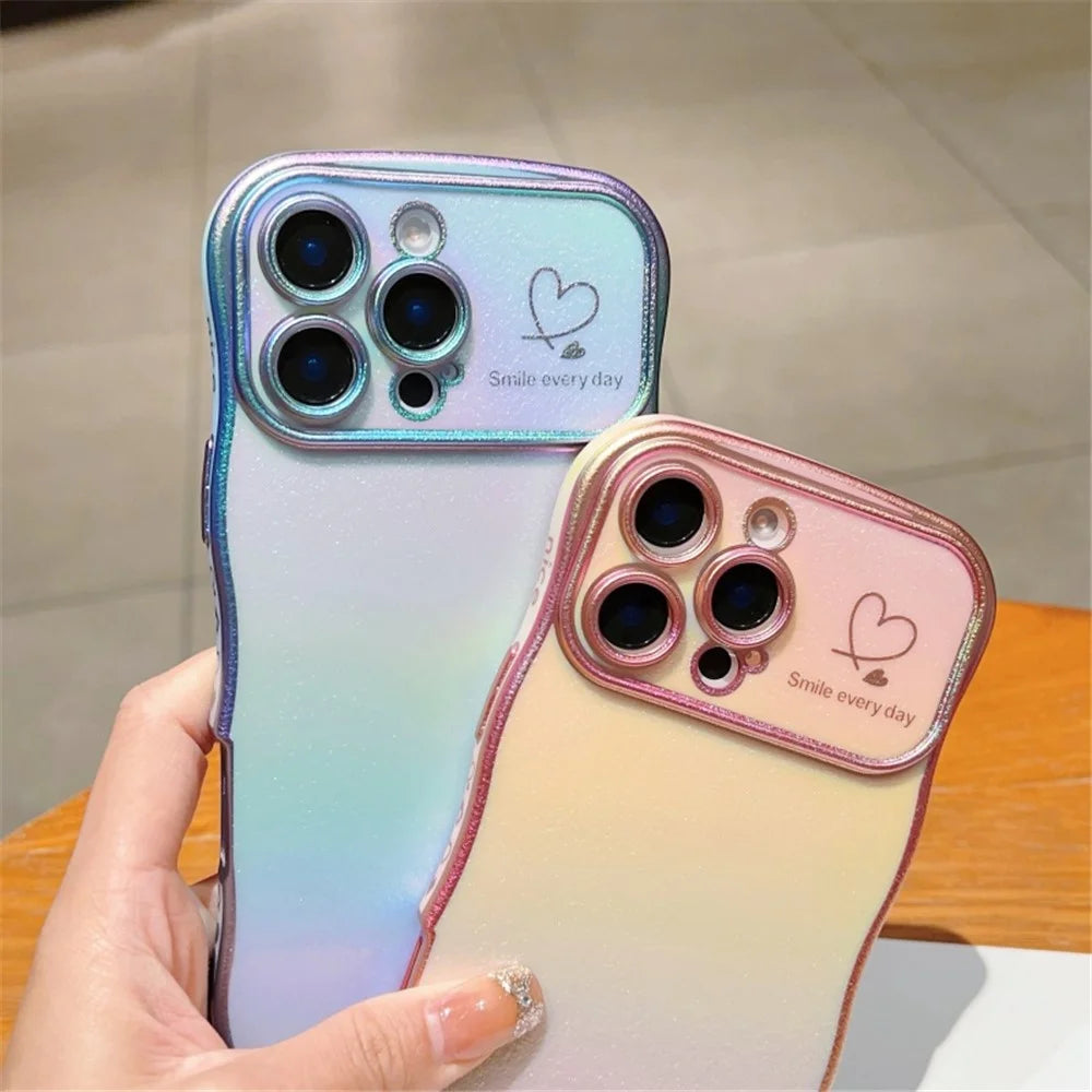 For iPhone 16 Pro Max Case with Strap TPU Phone Back Cover Dazzling Design Curly Shape Love Heart - Colorful Pink - 4