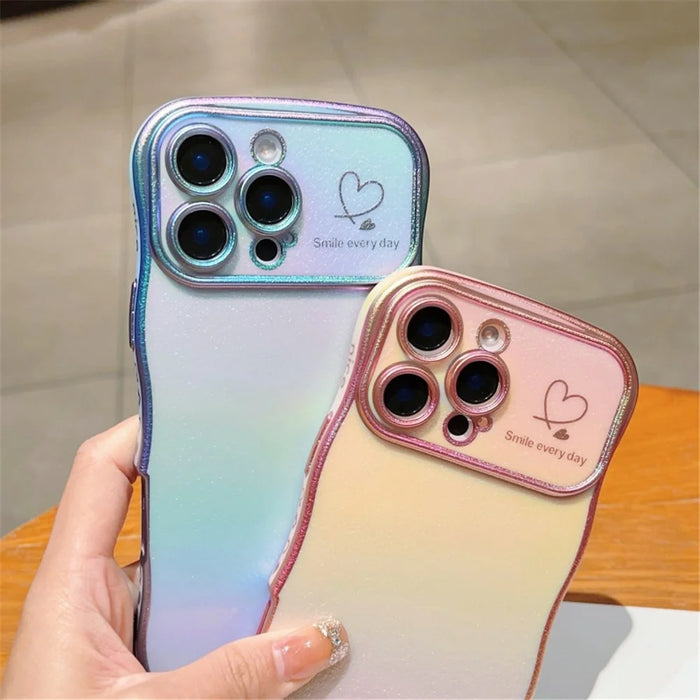 For iPhone 16 Pro Case with Strap TPU Phone Back Cover Dazzling Design Curly Shape Love Heart - Colorful Pink - 4