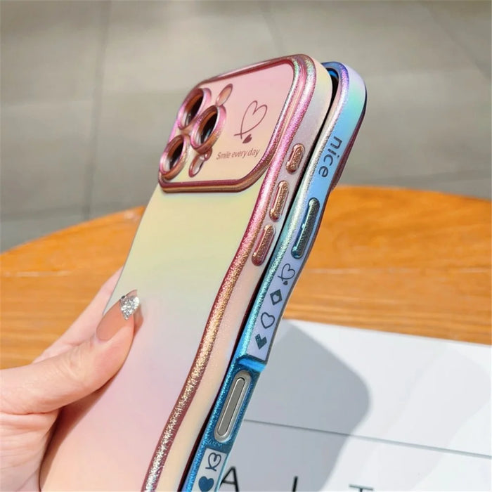 For iPhone 16 Pro Case with Strap TPU Phone Back Cover Dazzling Design Curly Shape Love Heart - Colorful Pink - 5