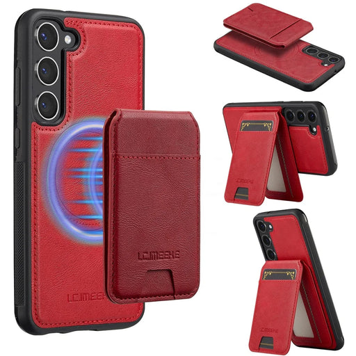 LC.IMEEKE L3 For Samsung Galaxy S23+ Magnetic Case Detachable Card Holder Leather TPU Mobile Cover - Red - 1