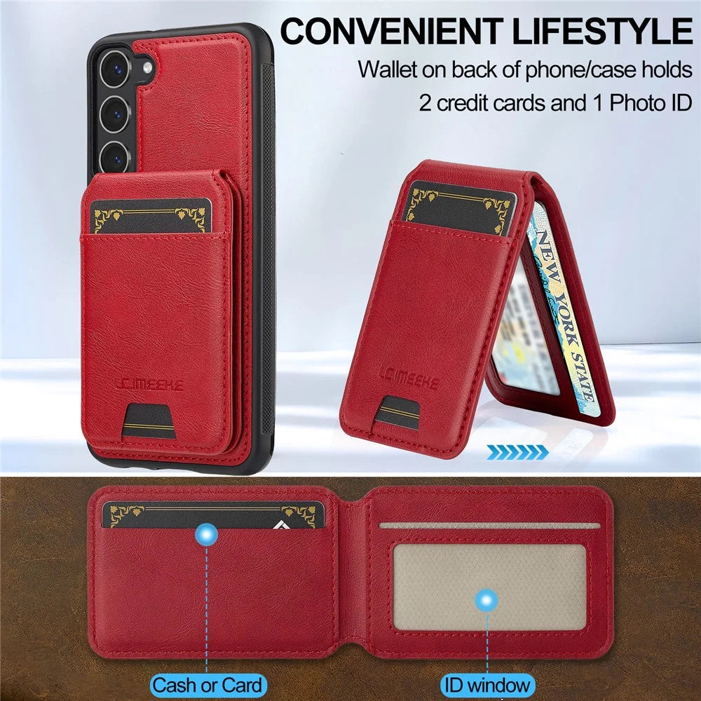 LC.IMEEKE L3 For Samsung Galaxy S23+ Magnetic Case Detachable Card Holder Leather TPU Mobile Cover - Red - 5