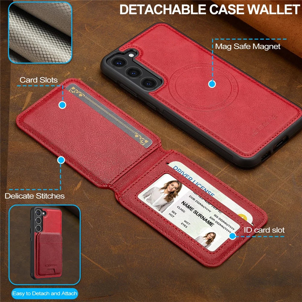 LC.IMEEKE L3 For Samsung Galaxy S23+ Magnetic Case Detachable Card Holder Leather TPU Mobile Cover - Red - 6