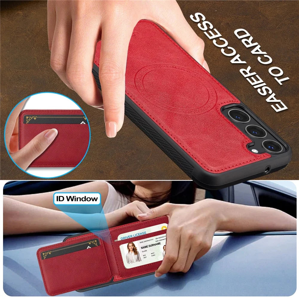 LC.IMEEKE L3 For Samsung Galaxy S23+ Magnetic Case Detachable Card Holder Leather TPU Mobile Cover - Red - 7