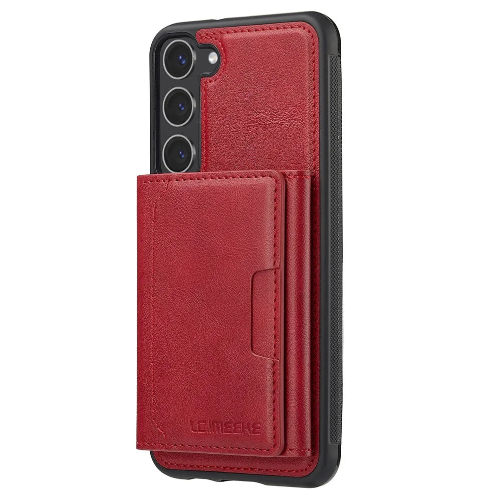 LC.IMEEKE L5 For Samsung	Galaxy S23+ Magnetic Phone Case Leather Back Cover with Detachable Card Holder - Red - 2