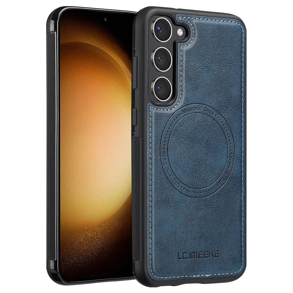 LC.IMEEKE For Samsung Galaxy S23+ Magnetic Case Leather TPU Back Cover - Blue - 1