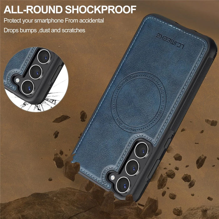 LC.IMEEKE For Samsung Galaxy S23+ Magnetic Case Leather TPU Back Cover - Blue - 6