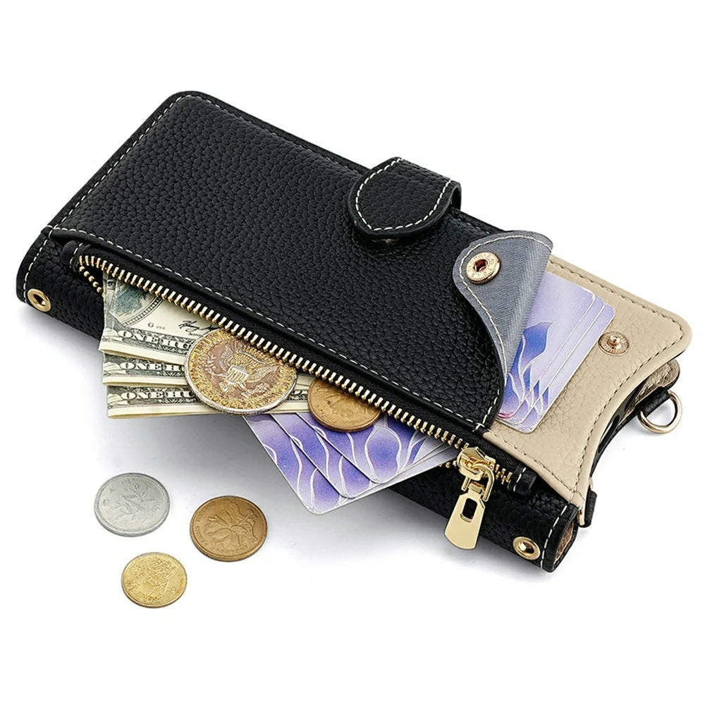 For Google Pixel 9a Leather Case Wallet Stand Cover Irregular Tail Style with Chain Strap - Black - 2