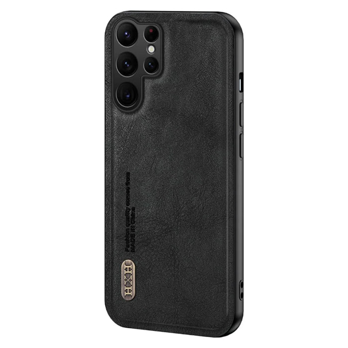 For Samsung Galaxy S25 Ultra Case Retro Texture Matte TPU + PU Leather Back Cover Support Magnetic Car Holder - Black - 1