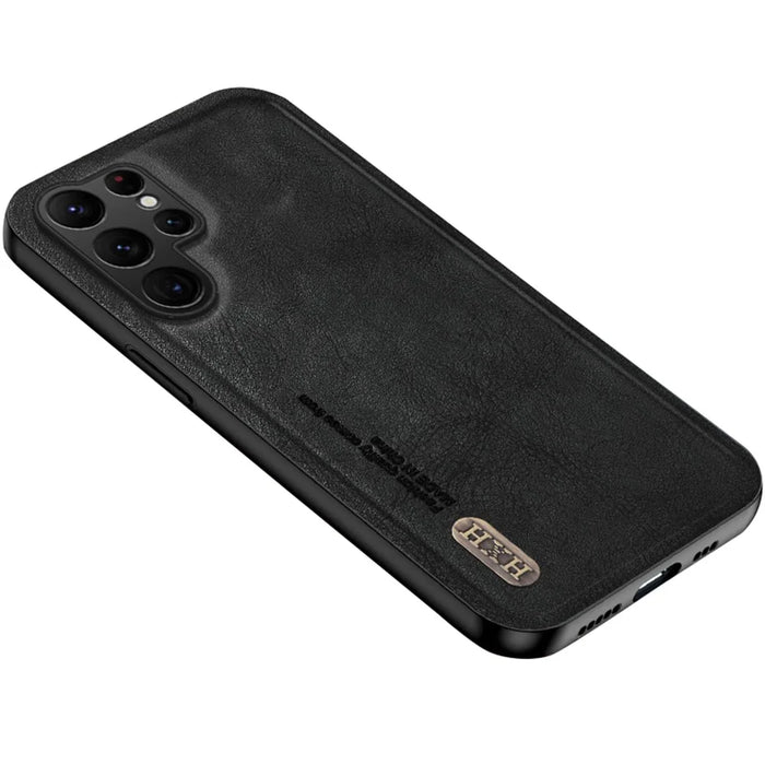 For Samsung Galaxy S25 Ultra Case Retro Texture Matte TPU + PU Leather Back Cover Support Magnetic Car Holder - Black - 2
