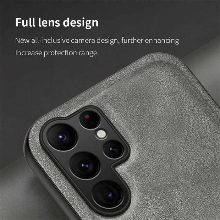 For Samsung Galaxy S25 Ultra Case Retro Texture Matte TPU + PU Leather Back Cover Support Magnetic Car Holder - Black - 5