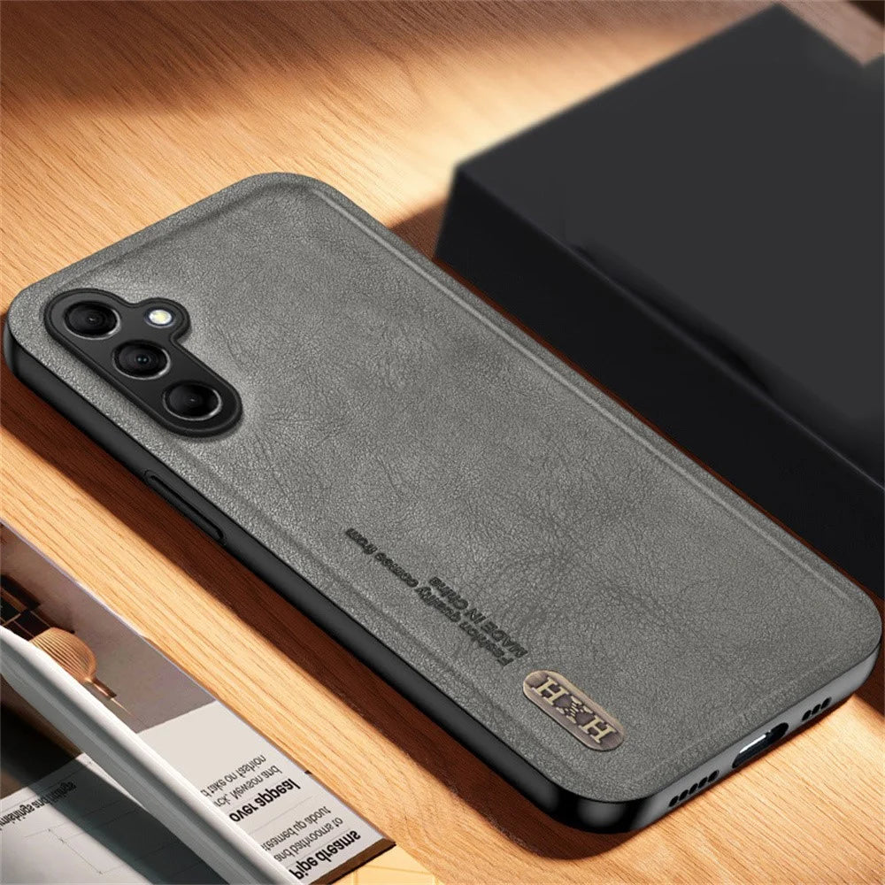 For Samsung Galaxy S25 Case Retro Texture Matte TPU + PU Leather Back Cover Support Magnetic Car Holder - Grey - 2