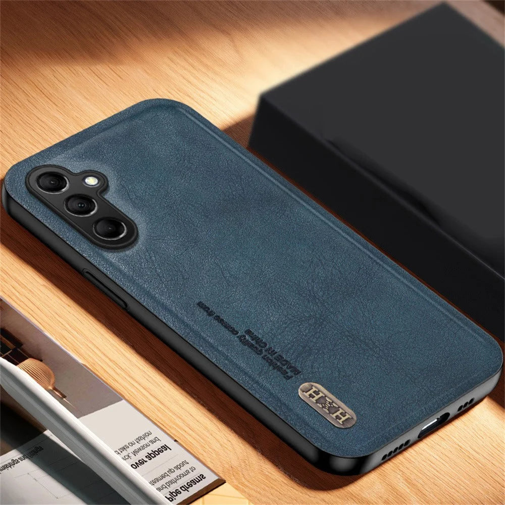 For Samsung Galaxy A16 5G  /  4G Case Retro Texture Matte TPU + PU Leather Back Cover Support Magnetic Car Holder - Blue - 2