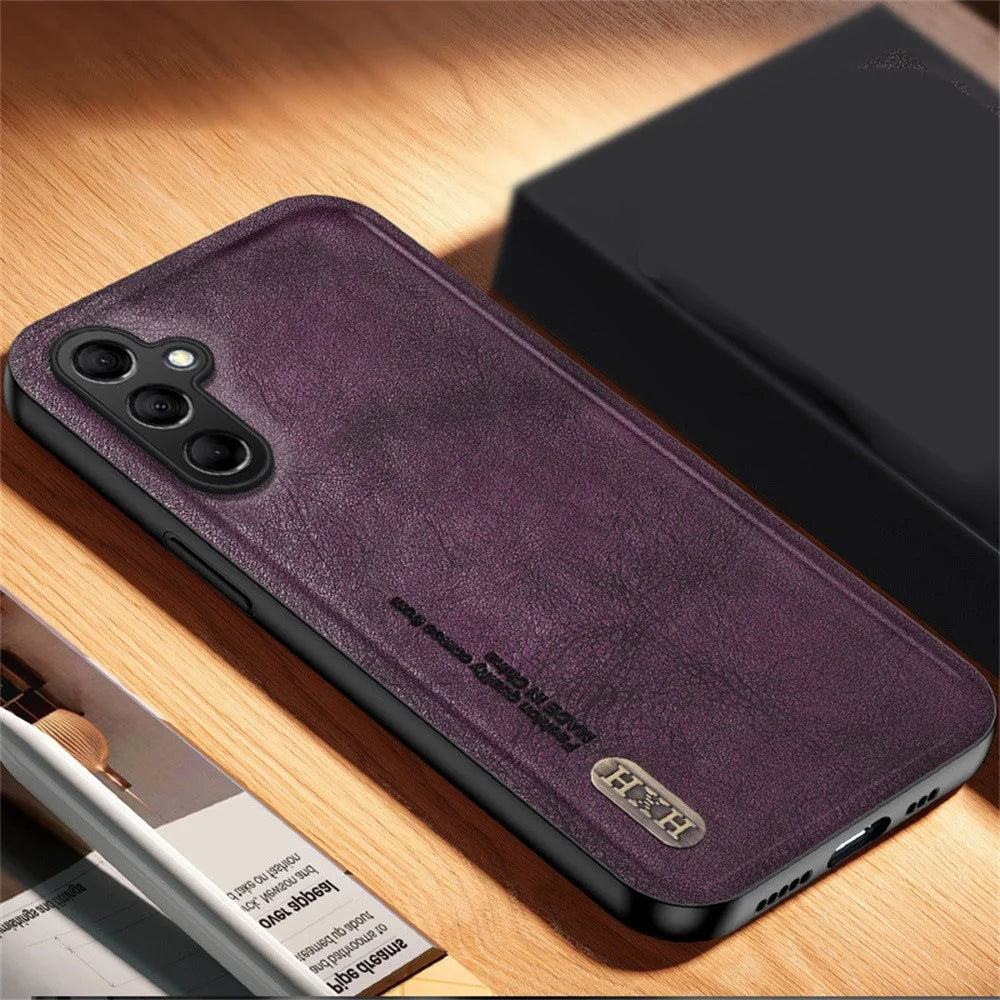 For Samsung Galaxy A26 5G Case Retro Texture Matte TPU + PU Leather Back Cover Support Magnetic Car Holder - Purple - 2