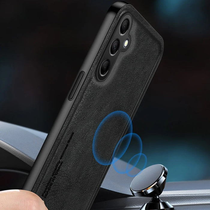 For Samsung Galaxy A36 5G Case Retro Texture Matte TPU + PU Leather Back Cover Support Magnetic Car Holder - Black - 3