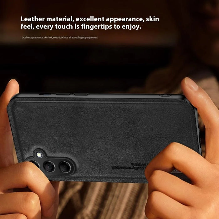 For Samsung Galaxy A36 5G Case Retro Texture Matte TPU + PU Leather Back Cover Support Magnetic Car Holder - Black - 4