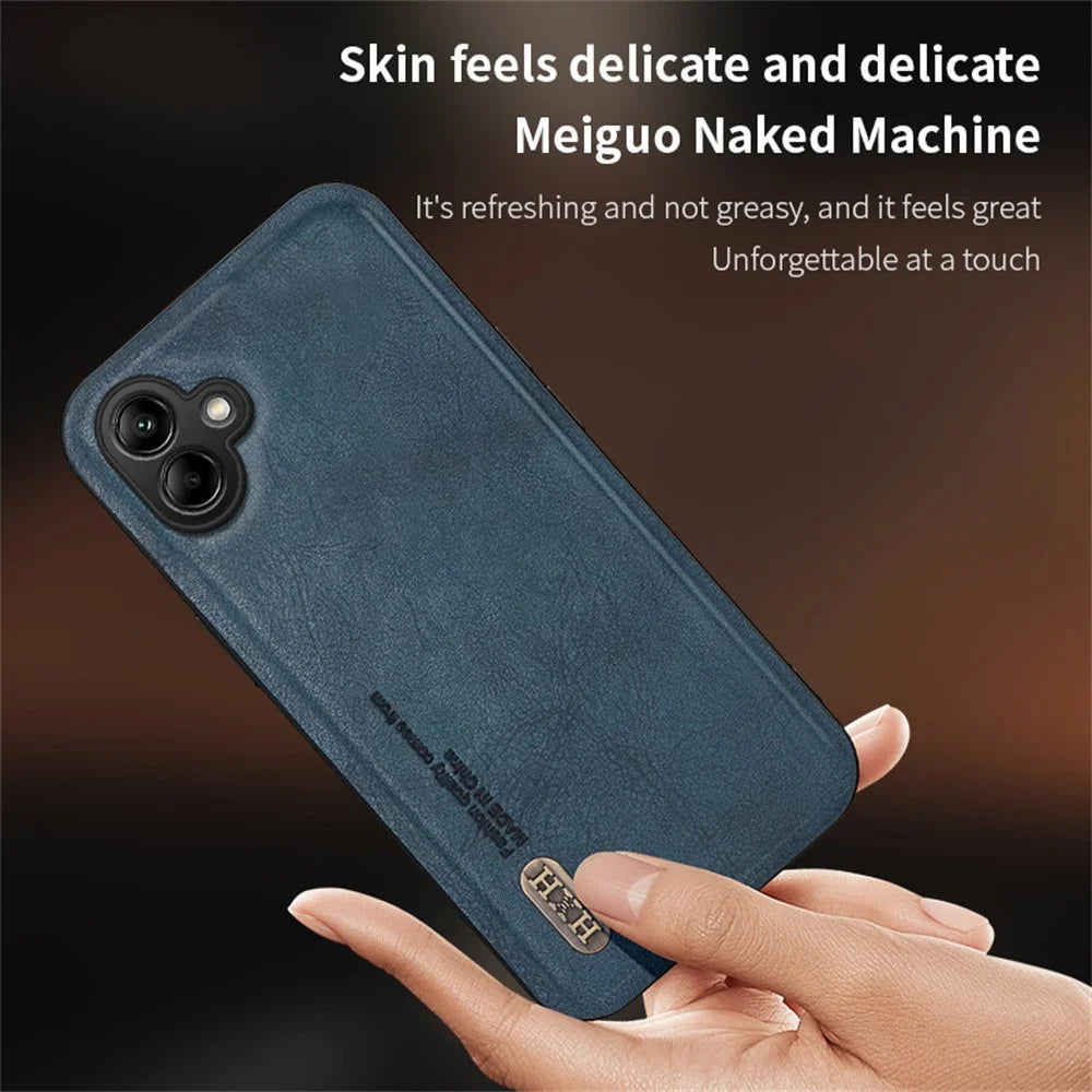 For Samsung Galaxy A06 4G Case Retro Texture Matte TPU + PU Leather Back Cover Support Magnetic Car Holder - Black - 3