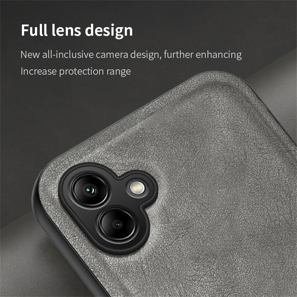 For Samsung Galaxy A06 4G Case Retro Texture Matte TPU + PU Leather Back Cover Support Magnetic Car Holder - Black - 4