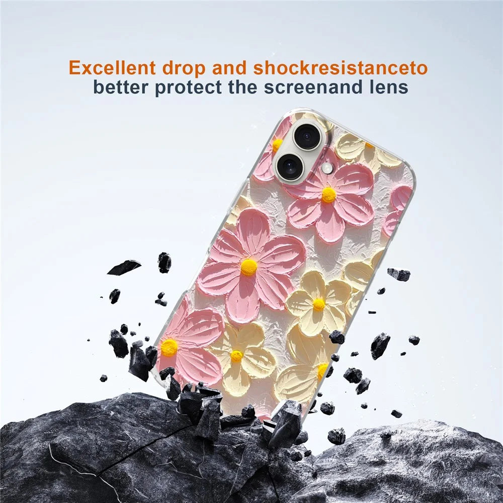 For iPhone 16 Plus Phone Case IMD Pattern Print PC TPU Mobile Cover - Pink White Flower - 3