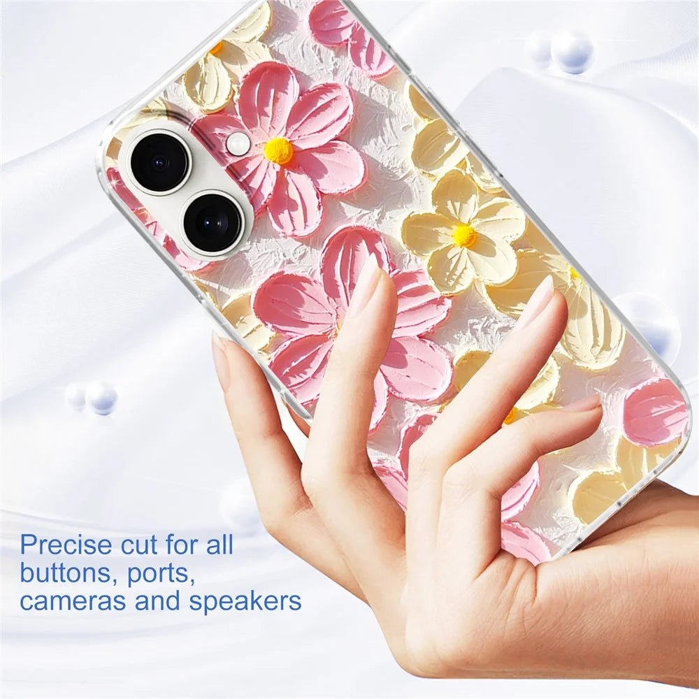 For iPhone 16 Plus Phone Case IMD Pattern Print PC TPU Mobile Cover - Pink White Flower - 4