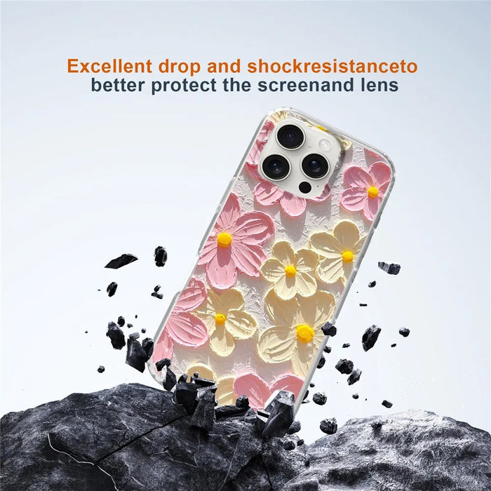 For iPhone 16 Pro Phone Case IMD Pattern Print PC TPU Mobile Cover - Pink White Flower - 3