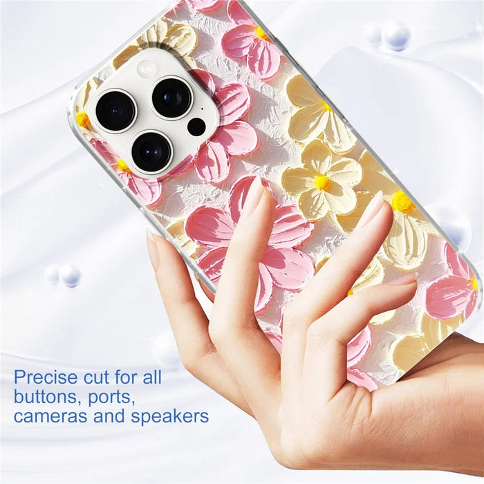 For iPhone 16 Pro Phone Case IMD Pattern Print PC TPU Mobile Cover - Pink White Flower - 4