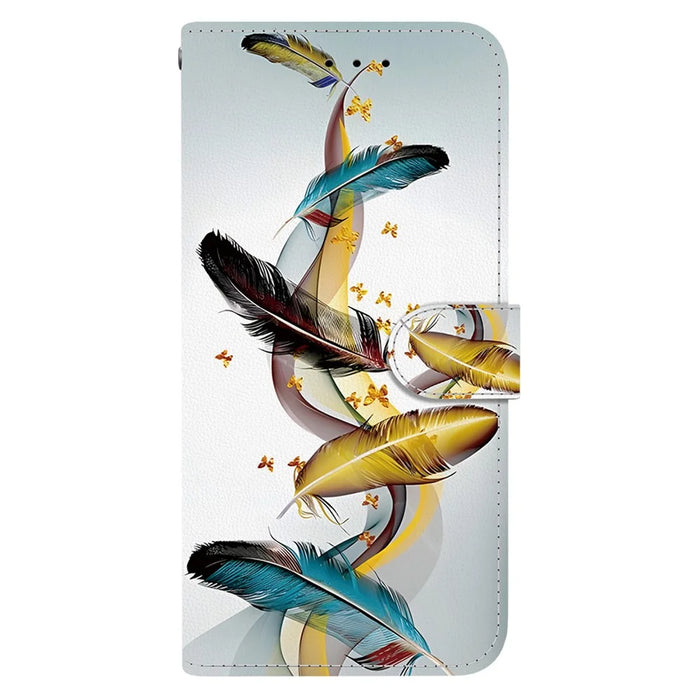 For iPhone 16 Plus Case Pattern Printing Anti-Drop Leather Flip Wallet Phone Cover with Lanyard - Golden Butterfly Feather - 7