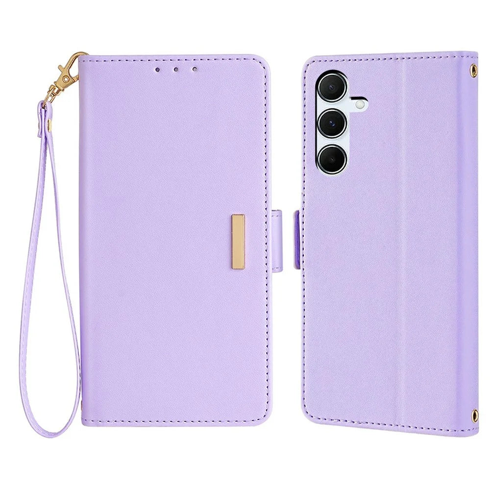 For Samsung Galaxy A36 5G Leather Wallet Case RFID Blocking Stand Cover with Hand Strap - Purple - 1