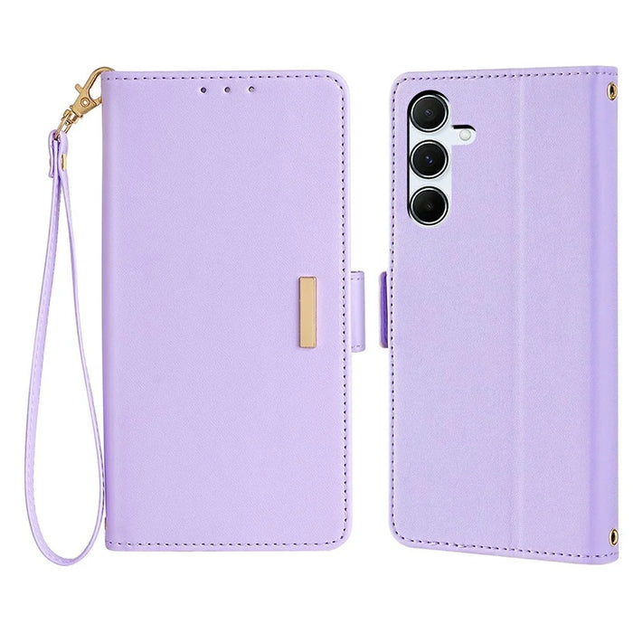 For Samsung Galaxy A36 5G Leather Wallet Case RFID Blocking Stand Cover with Hand Strap - Purple - 1