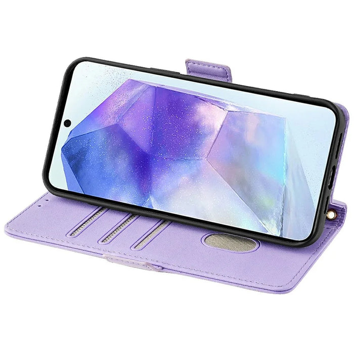 For Samsung Galaxy A36 5G Leather Wallet Case RFID Blocking Stand Cover with Hand Strap - Purple - 4
