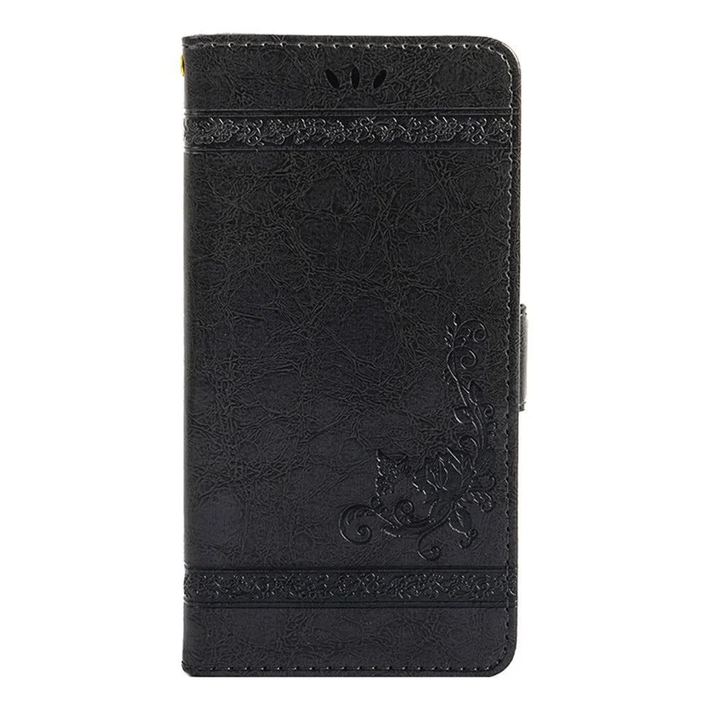 For Samsung Galaxy S23 Leather Case Flower Imprint Wallet Phone Cover with Side Buckle - Black - 6