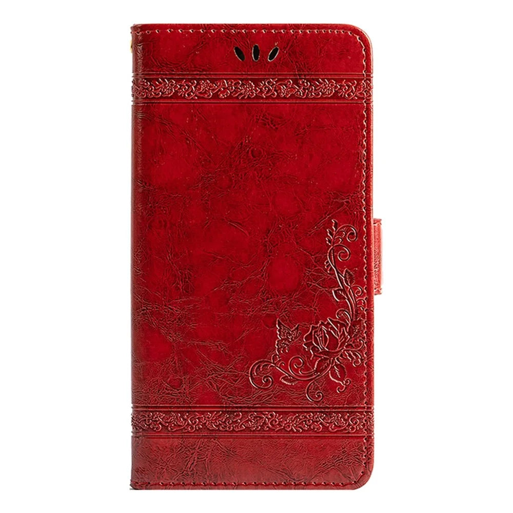 For Samsung Galaxy S23+ Leather Case Flower Imprint Wallet Phone Cover with Side Buckle - Red - 6