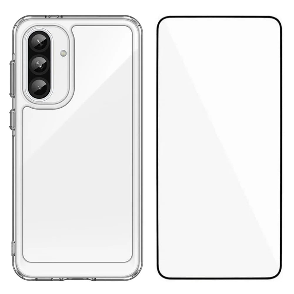 WANLONFENG MF Series for Samsung Galaxy A56 5G Case TPU Acrylic Clear Phone Cover with Tempered Glass Film - 1