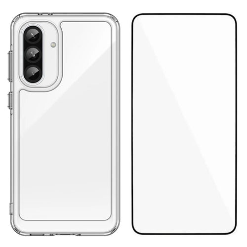 WANLONFENG MF Series for Samsung Galaxy A56 5G Case TPU Acrylic Clear Phone Cover with Tempered Glass Film - 1