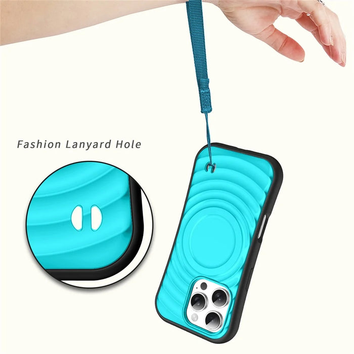 For iPhone 16 Pro Case Compatible with MagSafe Wavy Curves Texture Slim Anti Drop PC + TPU Back Cover - Blue - 6