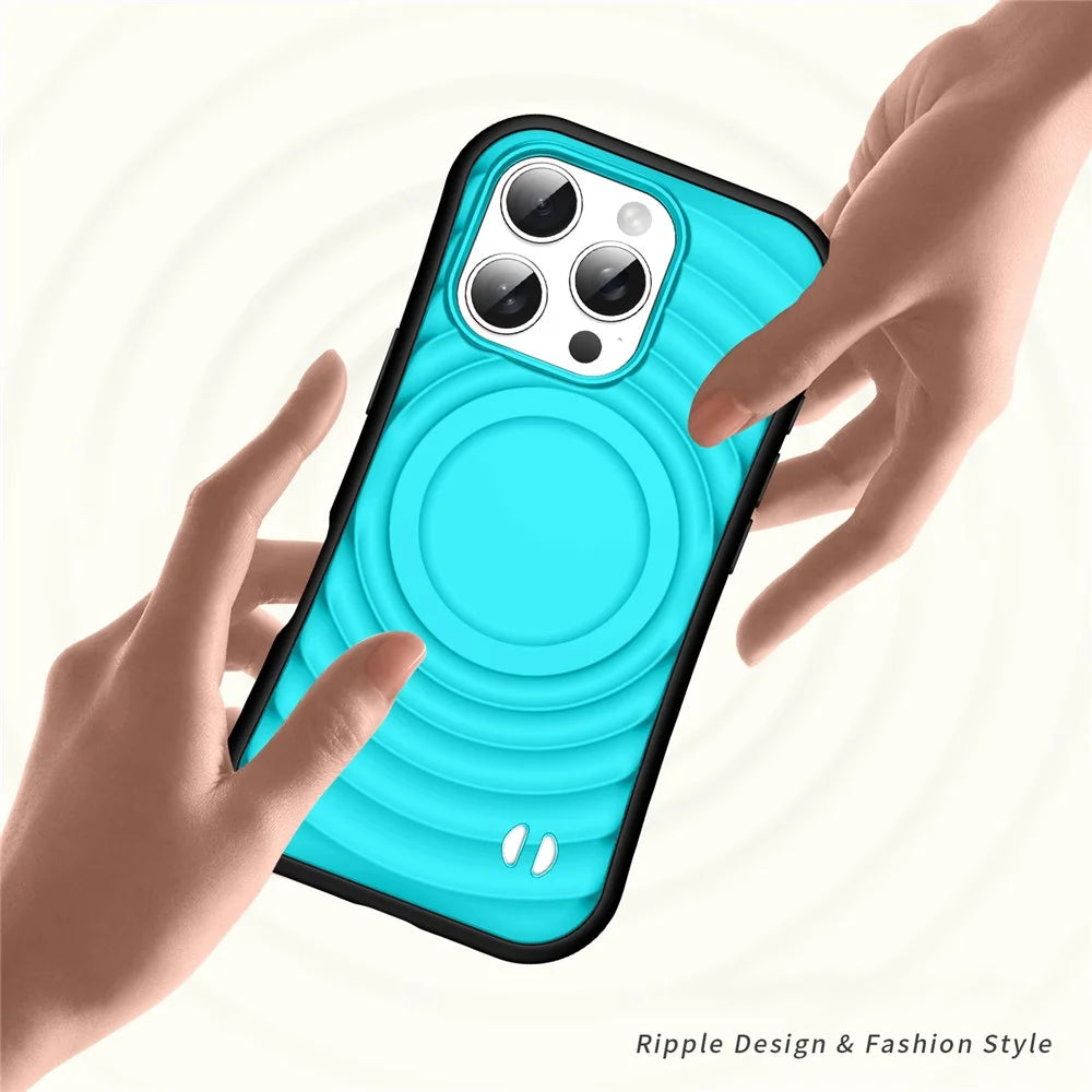 For iPhone 16 Pro Max Case Compatible with MagSafe Wavy Curves Texture Slim Anti Drop PC + TPU Back Cover - Blue - 7
