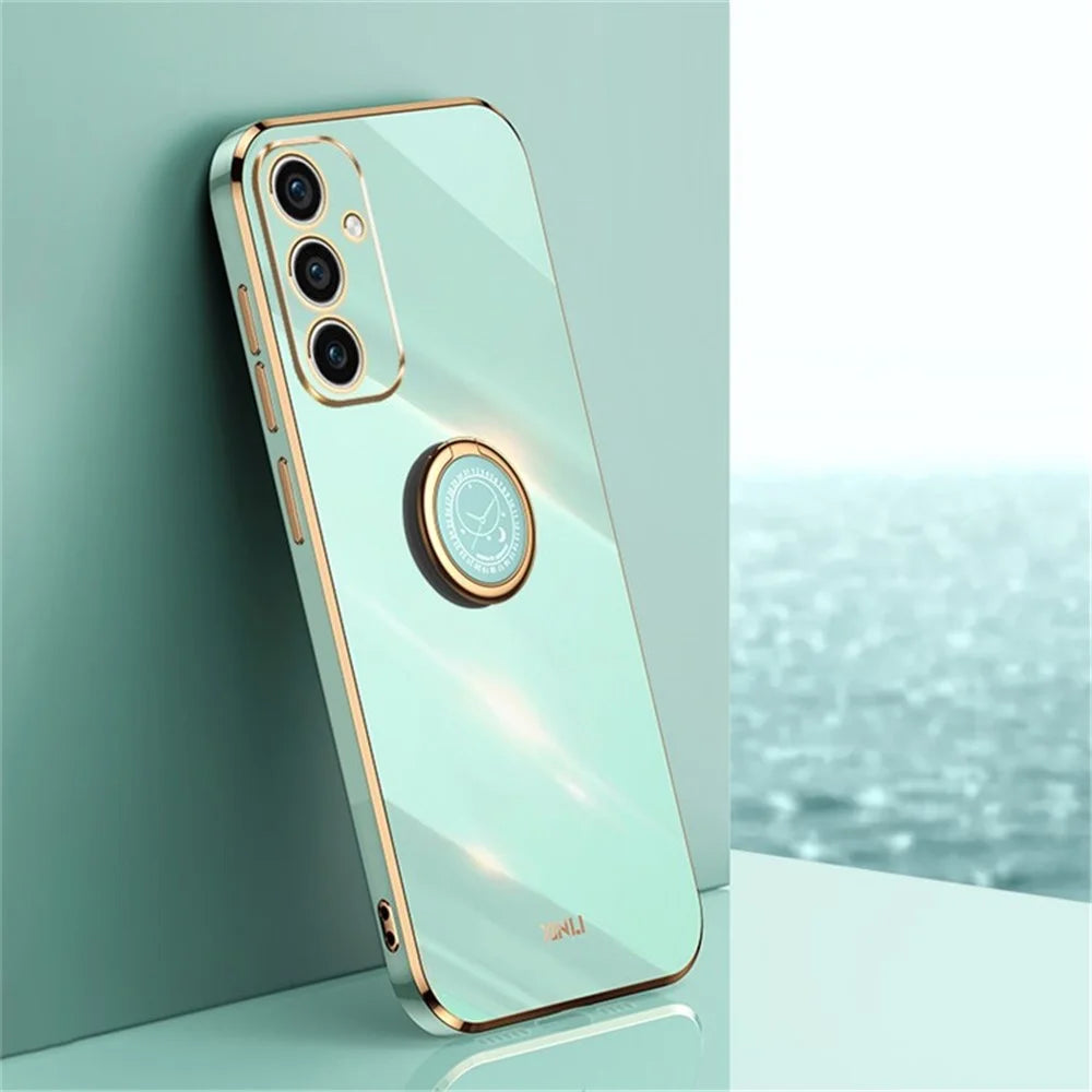 XINLI For Samsung Galaxy A26 5G Case Ring Kickstand Electroplating TPU Phone Cover - Cyan - 2