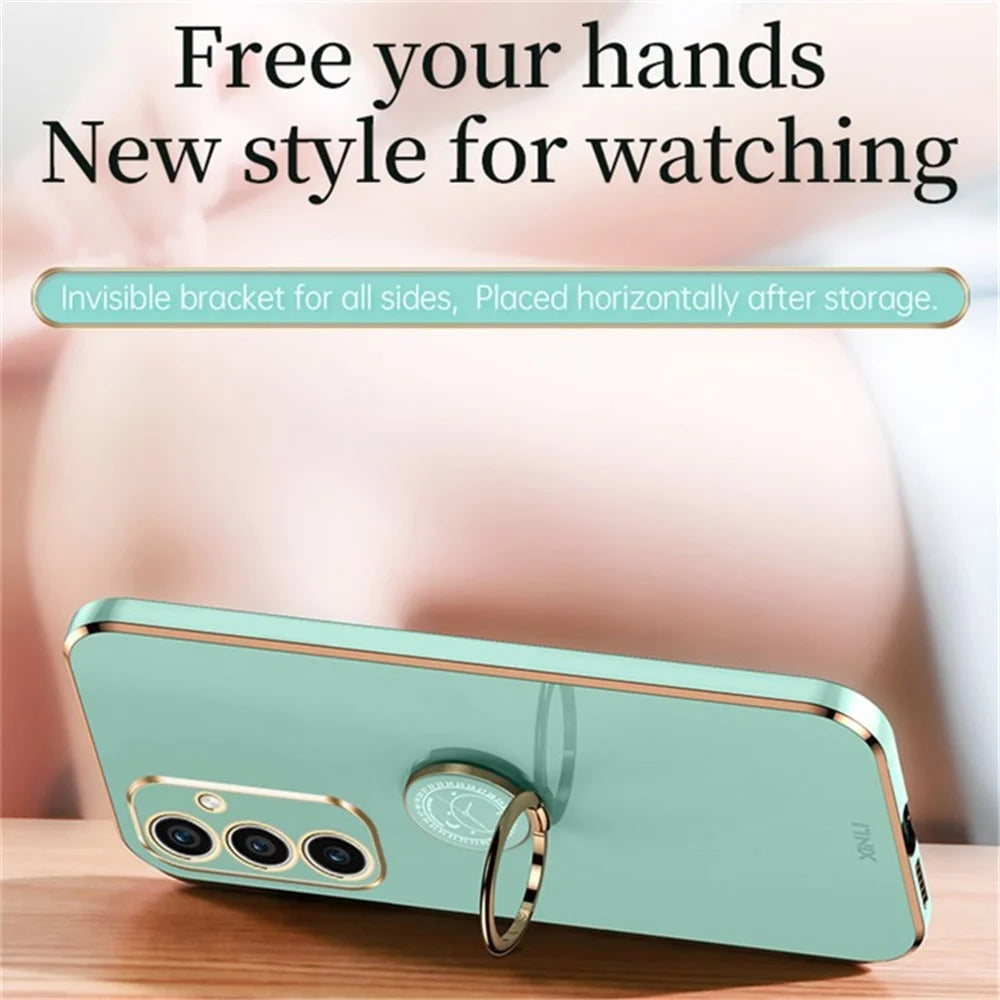 XINLI For Samsung Galaxy A56 5G Case Ring Kickstand Electroplating TPU Phone Cover - Cyan - 3
