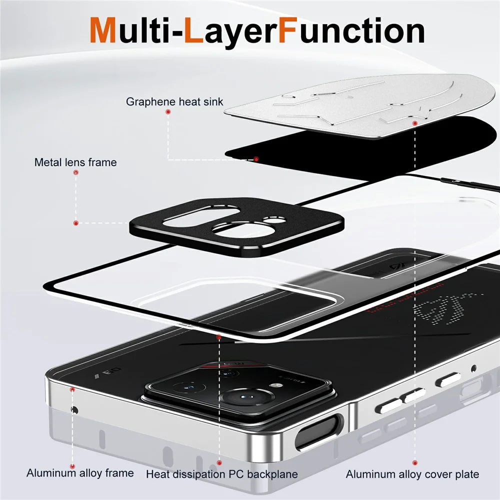 For Asus ROG Phone 9 5G / Phone 9 Pro 5G Case Heat Dissipation Metal Frame PC Phone Cover - Silver - 3