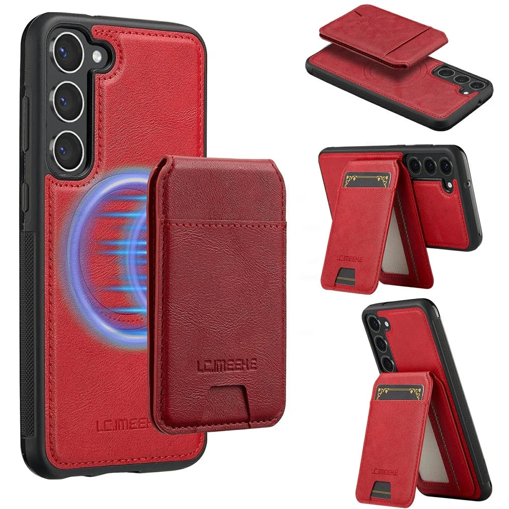 LC.IMEEKE L3 For Samsung Galaxy S23 Magnetic Case Detachable Card Holder Leather TPU Mobile Cover - Red - 1