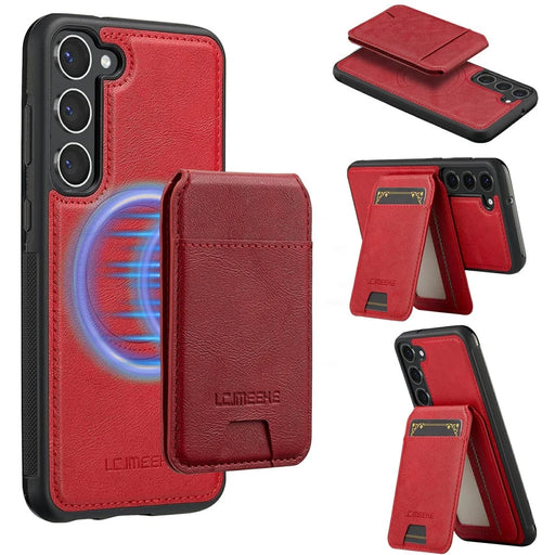 LC.IMEEKE L3 For Samsung Galaxy S23 Magnetic Case Detachable Card Holder Leather TPU Mobile Cover - Red - 1