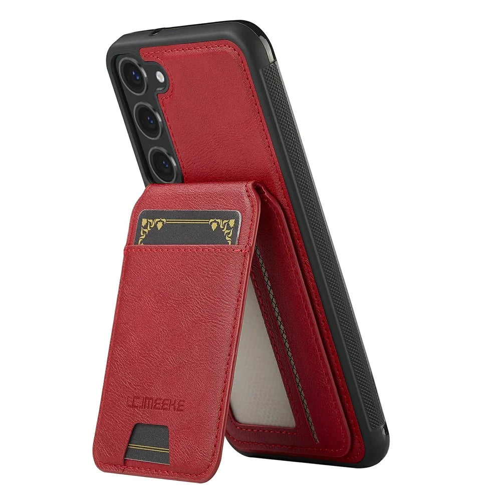 LC.IMEEKE L3 For Samsung Galaxy S23 Magnetic Case Detachable Card Holder Leather TPU Mobile Cover - Red - 2