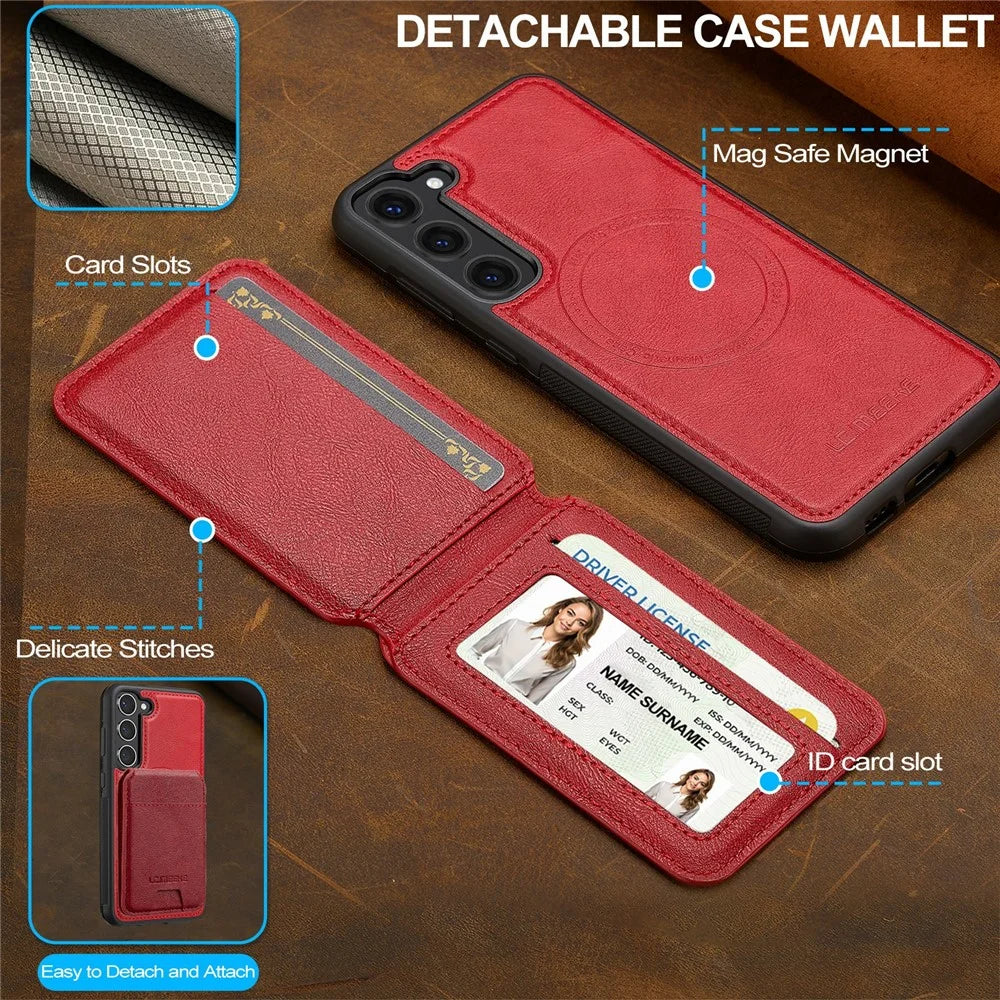 LC.IMEEKE L3 For Samsung Galaxy S23 Magnetic Case Detachable Card Holder Leather TPU Mobile Cover - Red - 6