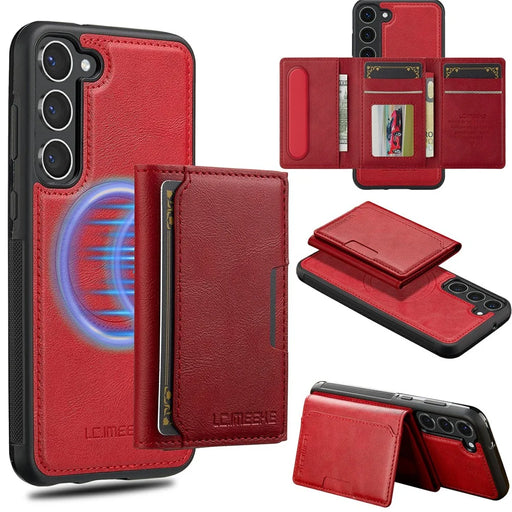 LC.IMEEKE L5 For Samsung Galaxy S23 Magnetic Phone Case Leather Back Cover with Detachable Card Holder - Red - 1