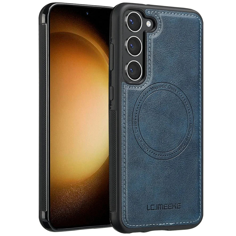LC.IMEEKE For Samsung Galaxy S23 Magnetic Case Leather TPU Back Cover - Blue - 1